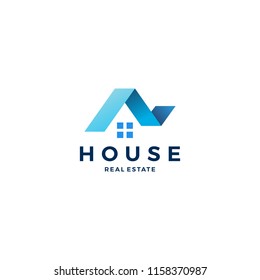 House Home Roof Mortgage Real Estate Ribbon Logo Style Vector Icon