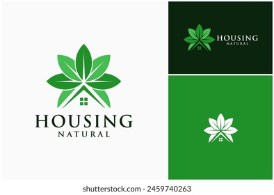 House Home Roof Roofing Housing Realtor Leaf Green Nature Natural Vector Logo Design Illustration