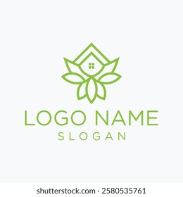 House Home Roof Roofing Housing Realtor Leaf Green Nature Natural Vector Logo Design Illustration