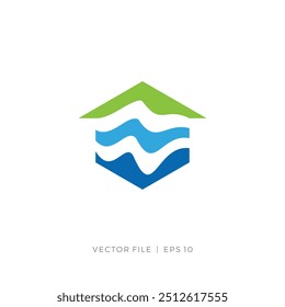 house home roof and wave river logo