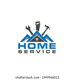 House Home Roof Wrench Saw Hammer For Handyman Carpentry Mechanic Logo Design