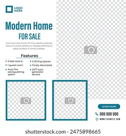 House or Home sale vector graphic post design for websites like Facebook or Instagram. Real estate apartment company business promotional ad.