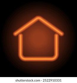 Casa. Vector de iconos simples de casa. Diseño plano. Neón naranja sobre fondo negro.ai