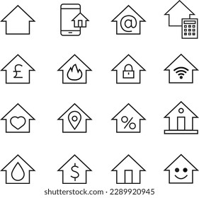 House and home simple symbols. Line icons representing house Vector Illustration. Set of outline home line icons isolated on a white background. House icons sign. House Icon Set. Home vector