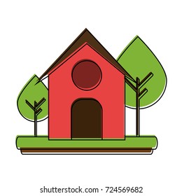 house or home surrounded by trees icon image