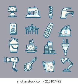 House and home vector doodle drawn icons set