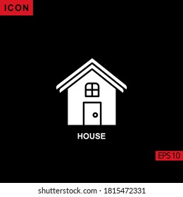 Haus oder Haus, Vektorsymbol auf schwarzem Hintergrund. Bildflachsymbol für Grafik, Printmedien-Schnittstellen und Webdesign.
