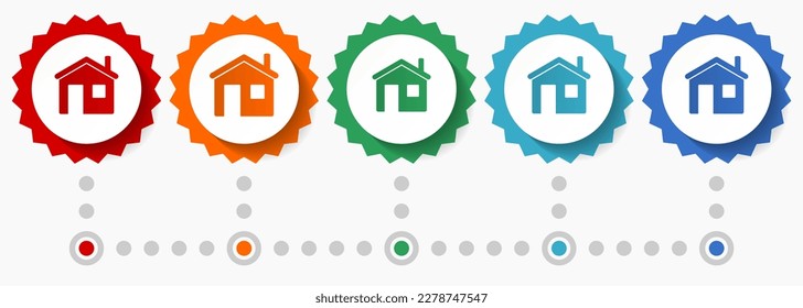 Cámara, conjunto de iconos de vectores domésticos, plantilla de infografía colorida, conjunto de iconos de placa de diseño plana en 5 opciones de color