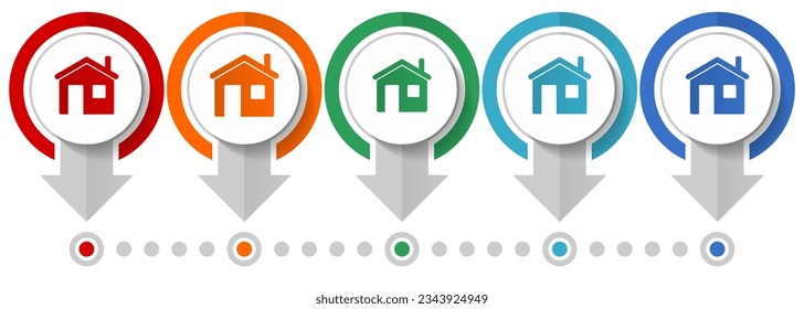 House, home vector icon set, flat design infographic template, set pointer concept icons in 5 color options for webdesign and mobile applications