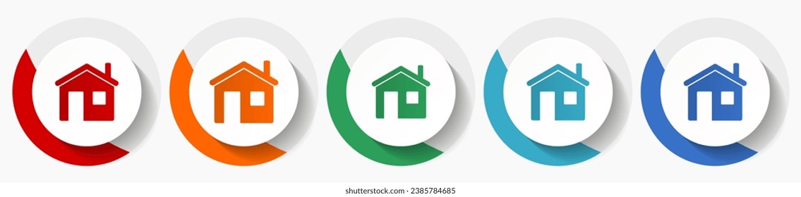 House, home vector icon set, flat design colorful round icons in 5 color options for webdesign and mobile applications