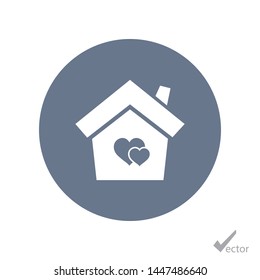 A house and home vector icon. The sign of a house with hearts. The heart icon.