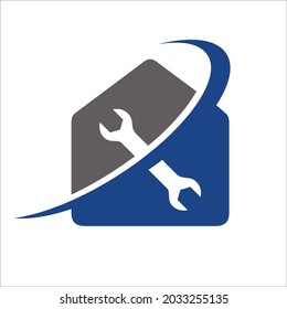 House or home with wrench, simple flat design.