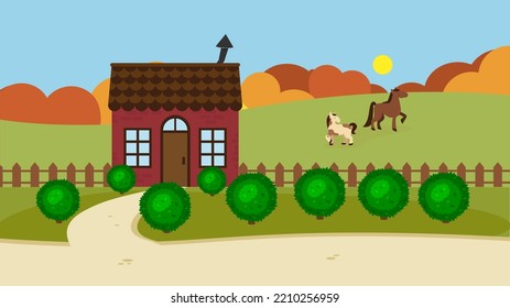 House and horses in the pasture