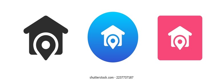 House hotel address map pin GPS pointer location destination place icon set vector flat illustration. Apartment building searching finding point distance direction route global positioning system