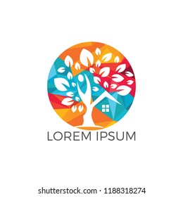 House and Human logo design. Tree House and joyful Human vector logo template.