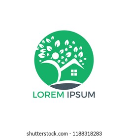 House and Human logo design. Tree House and joyful Human vector logo template.
