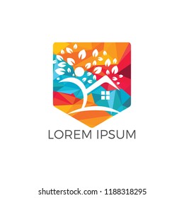 House and Human logo design. Tree House and joyful Human vector logo template.