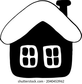 house hut hand drawn doodle. vector, minimalism, monochrome. icon, sticker. gingerbread, christmas decor.