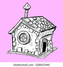 House, hut or home building, which is game prop. Hand drawn, caricature, sketch and cartoon style drawing