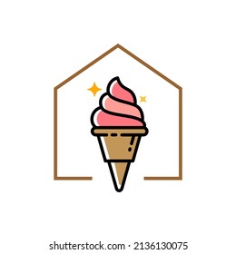 house of ice cream cone concept logo design on trendy line art style artwork