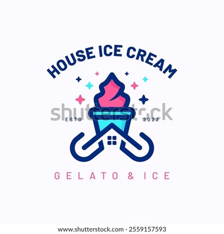 House ice cream logo design template. Minimalist ice cream shop badge. Creative vector symbol.