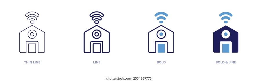 House icon in 4 different styles. Thin Line, Line, Bold, and Bold Line. Duotone style. Editable stroke.