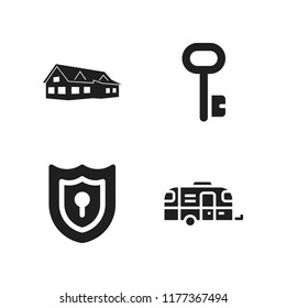 house icon. 4 house vector icons set. key, caravan and house building icons for web and design about house theme