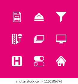 house icon. 9 house set with dish, tv, windows and hotel vector icons for web and mobile app