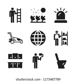house icon. 9 house vector icons set. satellite dish, lawnmower and earth grid icons for web and design about house theme