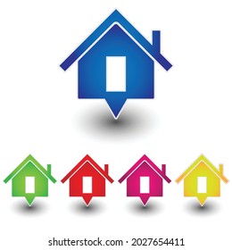 House icon. Abstract icon of a home shaped as a speech bubble on white background, five different colors, vector EPS10 illustration.