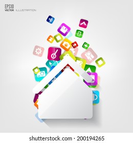 House icon. Application button.Social media.Cloud computing.