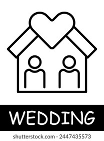 House icon. Beauty, fate, relationships, cohabitation, heart, love, fun, silhouette, simplicity, solemnity and celebration. The concept of marriage, a fateful decision.