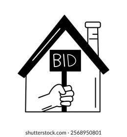 House icon with a bid symbol for property bidding