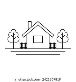 House icon. Black contour linear silhouette. Editable strokes. Front view. Vector simple flat graphic illustration. Isolated object on a white background. Isolate.
