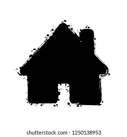 house icon. Black ink with splashes on white background