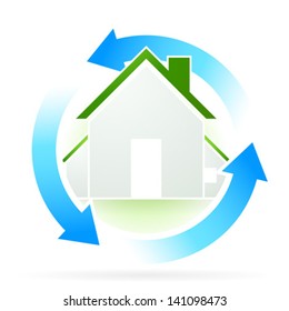 House Icon with Blue Arrows