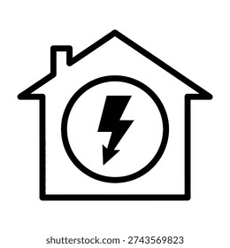 House icon with bold black outline featuring central electricity symbol with lightning bolt inside a circular frame