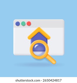 House icon , browser and magnifying glass. Searching real estate. Luxury real estate search house logo design, rental online booking service.