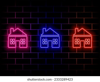 house icon. Building landmarks elements in neon style icons. Simple icon for websites, web design, mobile app, info graphics.green, red, yellow, pink, blue and orange