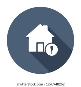 House icon, buildings icon with exclamation mark. House icon and alert, error, alarm, danger symbol. Vector illustration