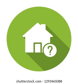House icon, buildings icon with question mark. House icon and help, how to, info, query symbol. Vector illustration