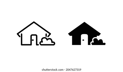 House icon with bush. home icon Editable stroke in trendy flat style isolated on background, page symbol for your web site design home icon logo