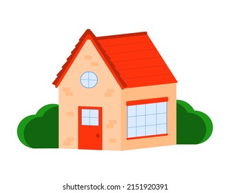House icon with bushes. Vector illustration