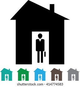 house icon with business man shown in different colors