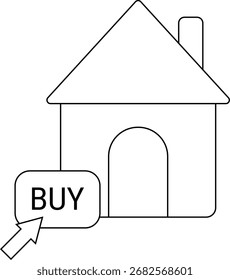 house icon and buy button icon with white background.with black lines