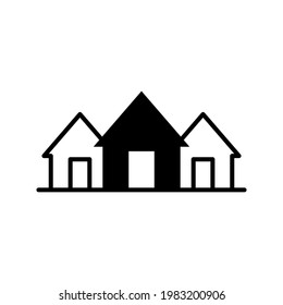 House icon. Camp. Recreation center. Black contour linear silhouette. Front view. Vector simple flat graphic illustration. The isolated object on a white background. Isolate.