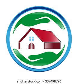 House icon in a circle and in his hands