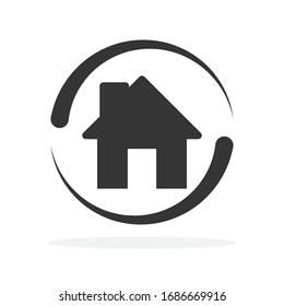 House icon in a circle - vector. Black home icon. Building icon in flat style, isolated. Vector house icon