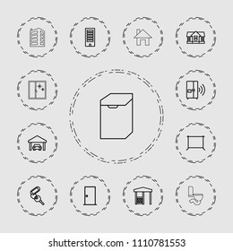 House icon. collection of 13 house outline icons such as door, building, key, hanger, gazebo, garage, intercom, washing machine. editable house icons for web and mobile.