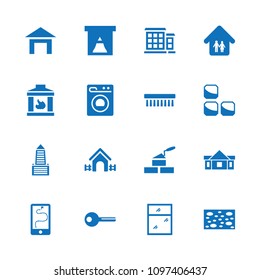 House icon. collection of 16 house filled icons such as sponge, clean brush, window, family home, washing machine, key, building. editable house icons for web and mobile.